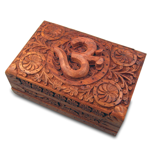 Medium Carved Wooden Flower Lock Boxes