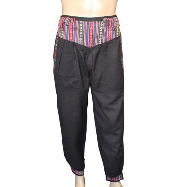 Bhutan Trimmed Black Cotton Trousers